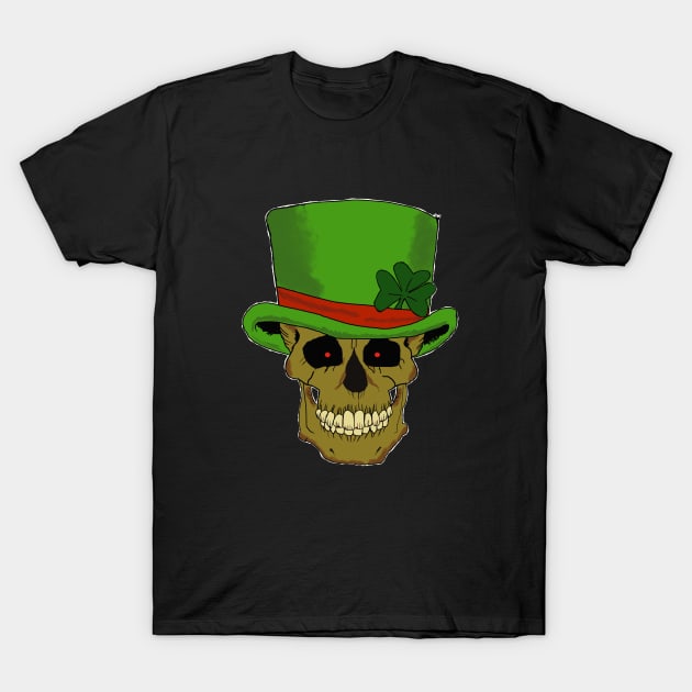 Grinning Leprechaun Skull with Top Hat T-Shirt by Turnersartandcrafts